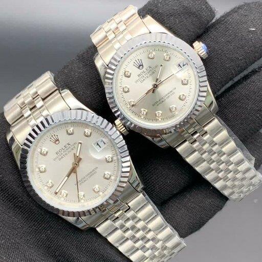 ساعت مچی ست مردانه و زنانه رولکس مدل مشهور دیت رنگبندی بدنه نقره ای صفحه سفید  ROLEX DATEJUST